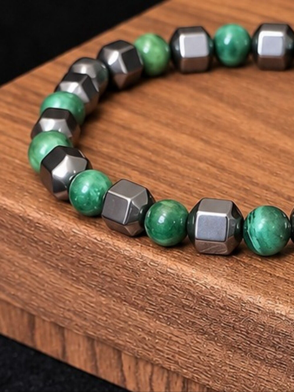 Green Tiger Eye And Hematite Beaded Bracelet Set - Picture 4 of 5